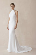 Halter Mermaid Satin Wedding Dress With Beading - Curvevia