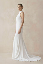 Halter Mermaid Satin Wedding Dress With Beading - Curvevia