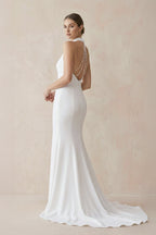 Halter Mermaid Satin Wedding Dress With Beading - Curvevia