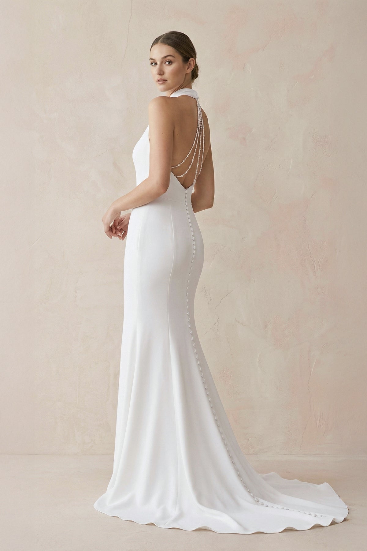 Halter Mermaid Satin Wedding Dress With Beading - Curvevia