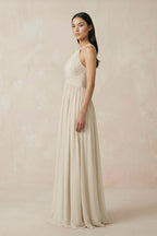 Halter Neck A-Line Chiffon Bridesmaid Dress in Champagne - Curvevia