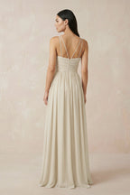 Halter Neck A-Line Chiffon Bridesmaid Dress in Champagne - Curvevia