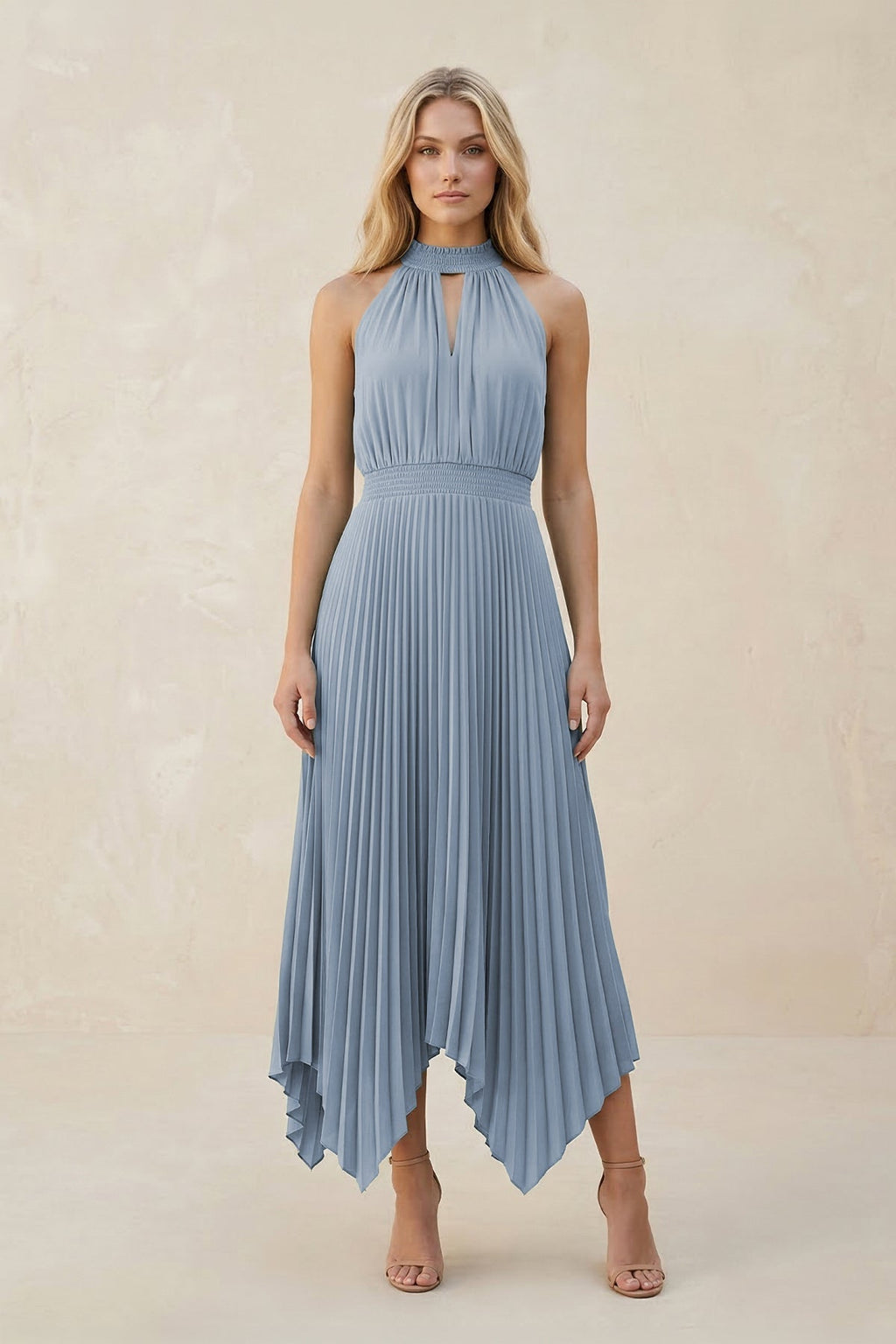 Halter Neck Pleated A-Line Chiffon Mother of the Bride Dress in Twilight - Curvevia