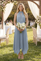 Halter Neck Pleated A-Line Chiffon Mother of the Bride Dress in Twilight - Curvevia