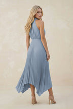 Halter Neck Pleated A-Line Chiffon Mother of the Bride Dress in Twilight - Curvevia