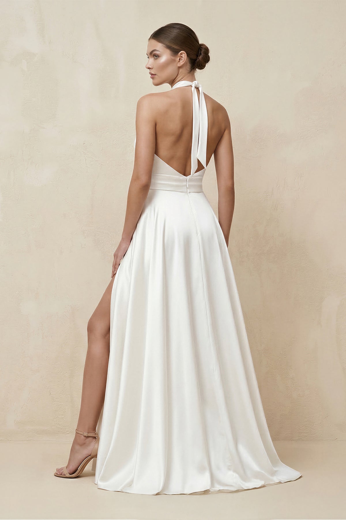 Simple Modest A-Line Halter Maxi Wedding Dress - Curvevia
