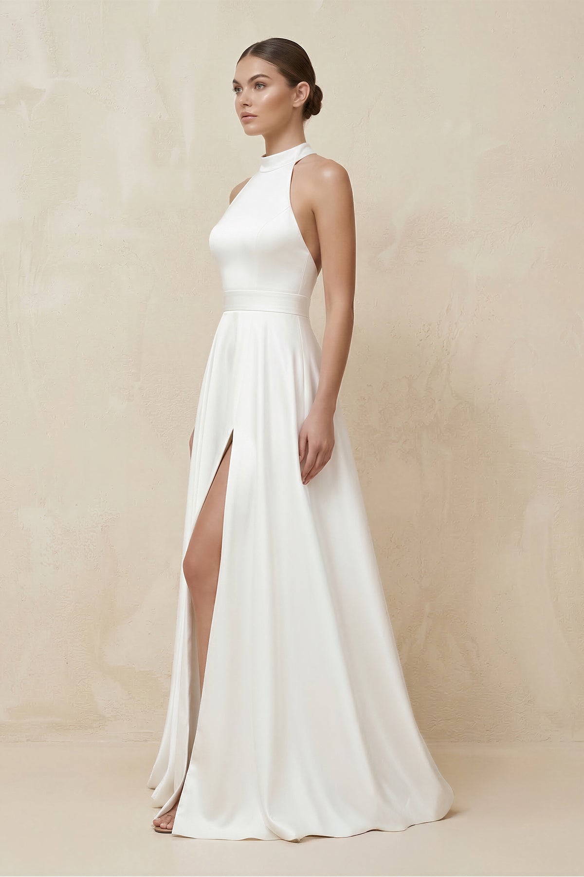 Simple Modest A-Line Halter Maxi Wedding Dress - Curvevia