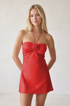 Halter Satin Sheath 3D Flower Homecoming Dress - Curvevia