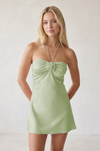 Halter Satin Sheath 3D Flower Homecoming Dress - Curvevia