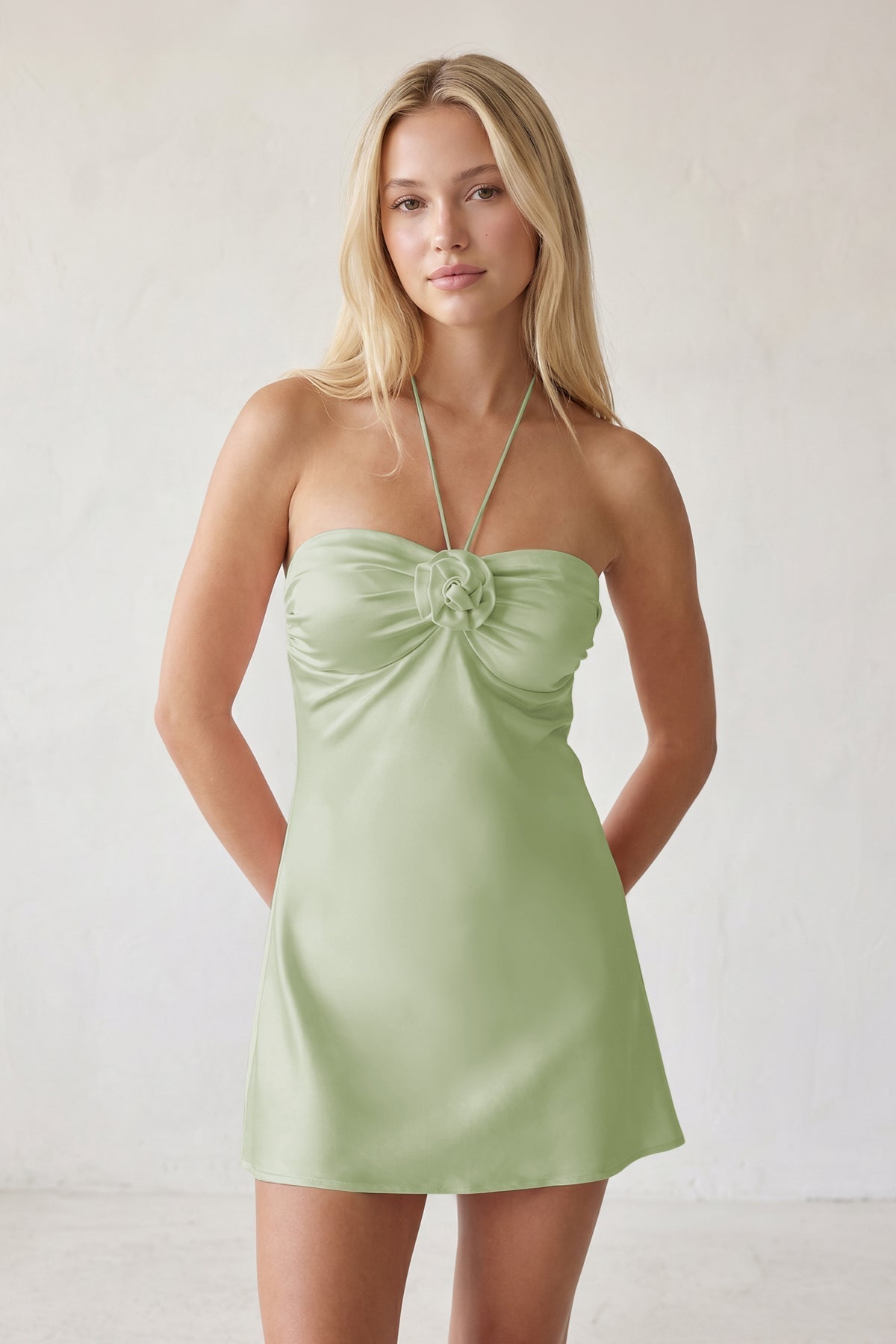 Halter Satin Sheath 3D Flower Homecoming Dress - Curvevia