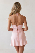 Halter Satin Sheath 3D Flower Homecoming Dress - Curvevia