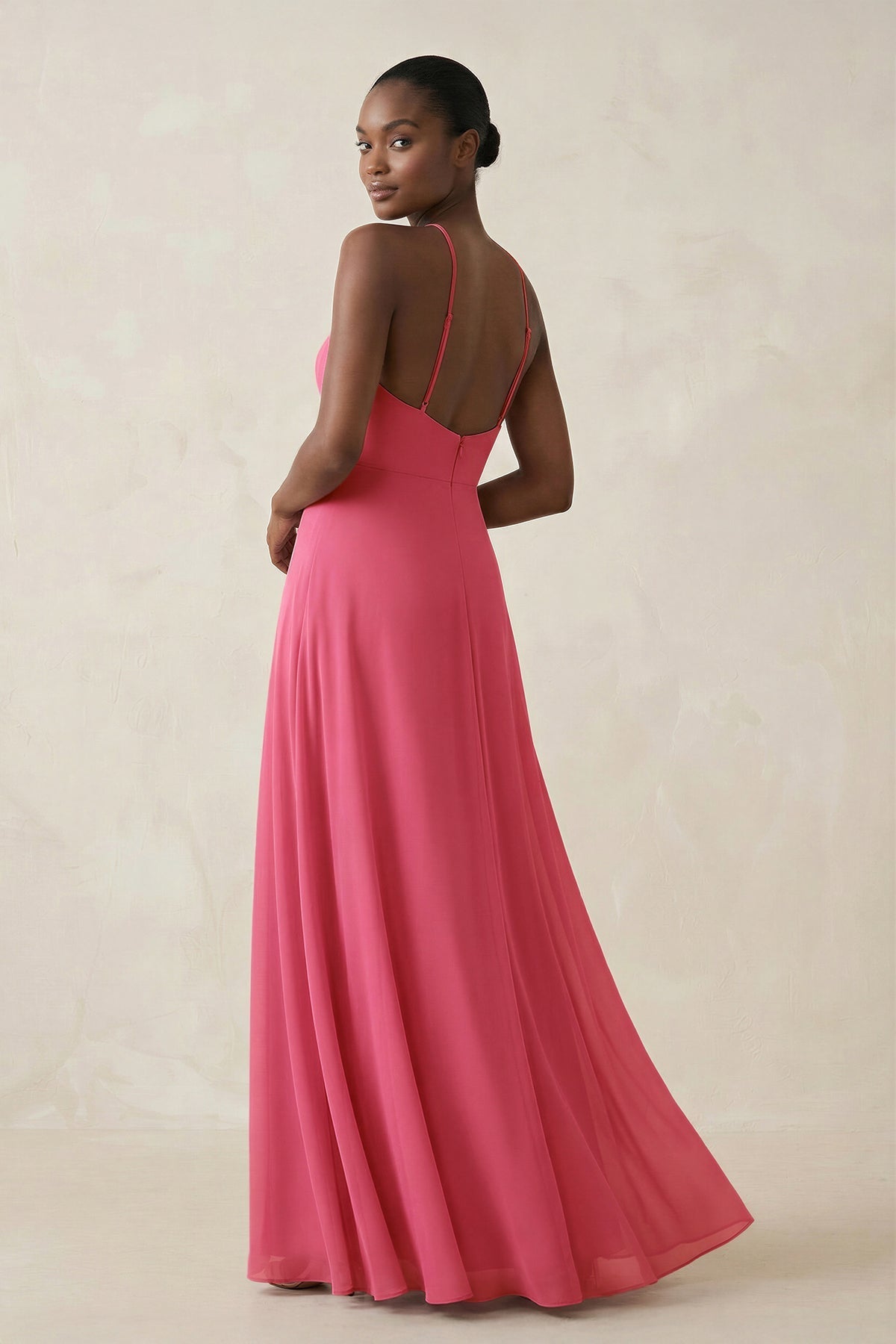 Sheath Halter Chiffon Bridesmaid Dress with Slit in Fuchsia - Curvevia