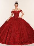 Ball Gown Organza Off The Shoulder Burgundy Quinceanera Dress - Curvevia
