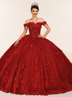 Ball Gown Organza Off The Shoulder Burgundy Quinceanera Dress - Curvevia