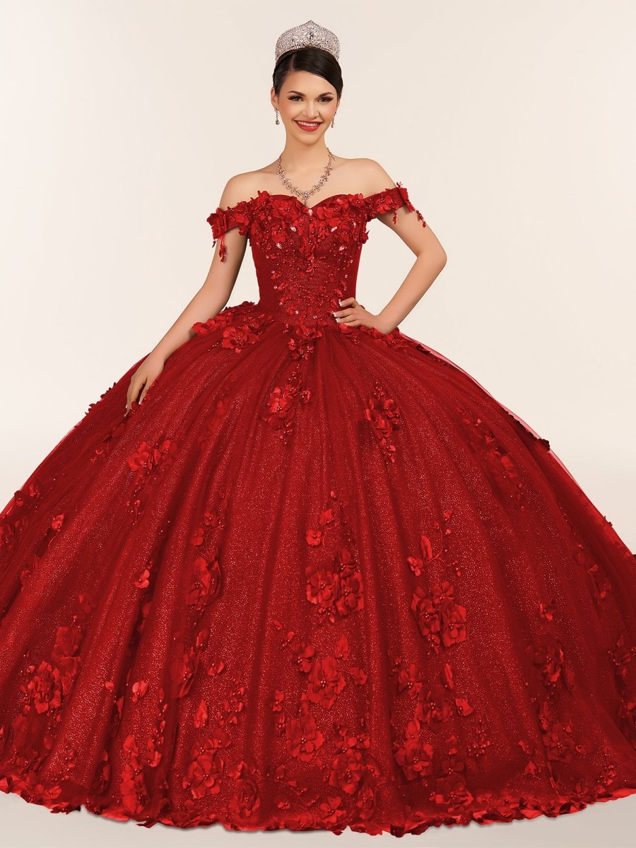 Ball Gown Organza Off The Shoulder Burgundy Quinceanera Dress - Curvevia