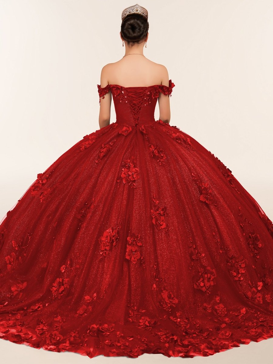 Ball Gown Organza Off The Shoulder Burgundy Quinceanera Dress - Curvevia
