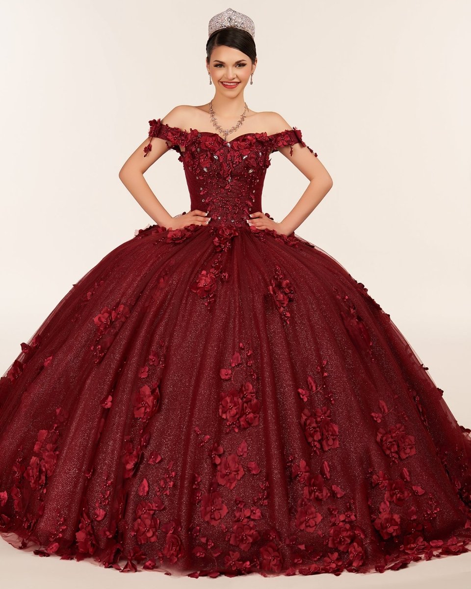 Ball Gown Organza Off The Shoulder Burgundy Quinceanera Dress - Curvevia