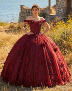 Ball Gown Organza Off The Shoulder Burgundy Quinceanera Dress - Curvevia