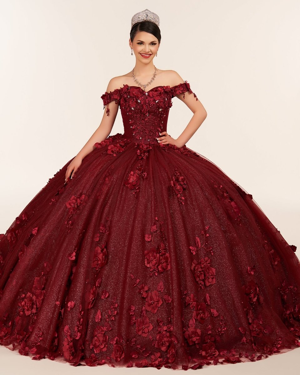 Ball Gown Organza Off The Shoulder Burgundy Quinceanera Dress - Curvevia