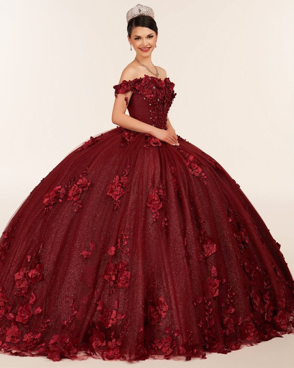 Ball Gown Organza Off The Shoulder Burgundy Quinceanera Dress - Curvevia