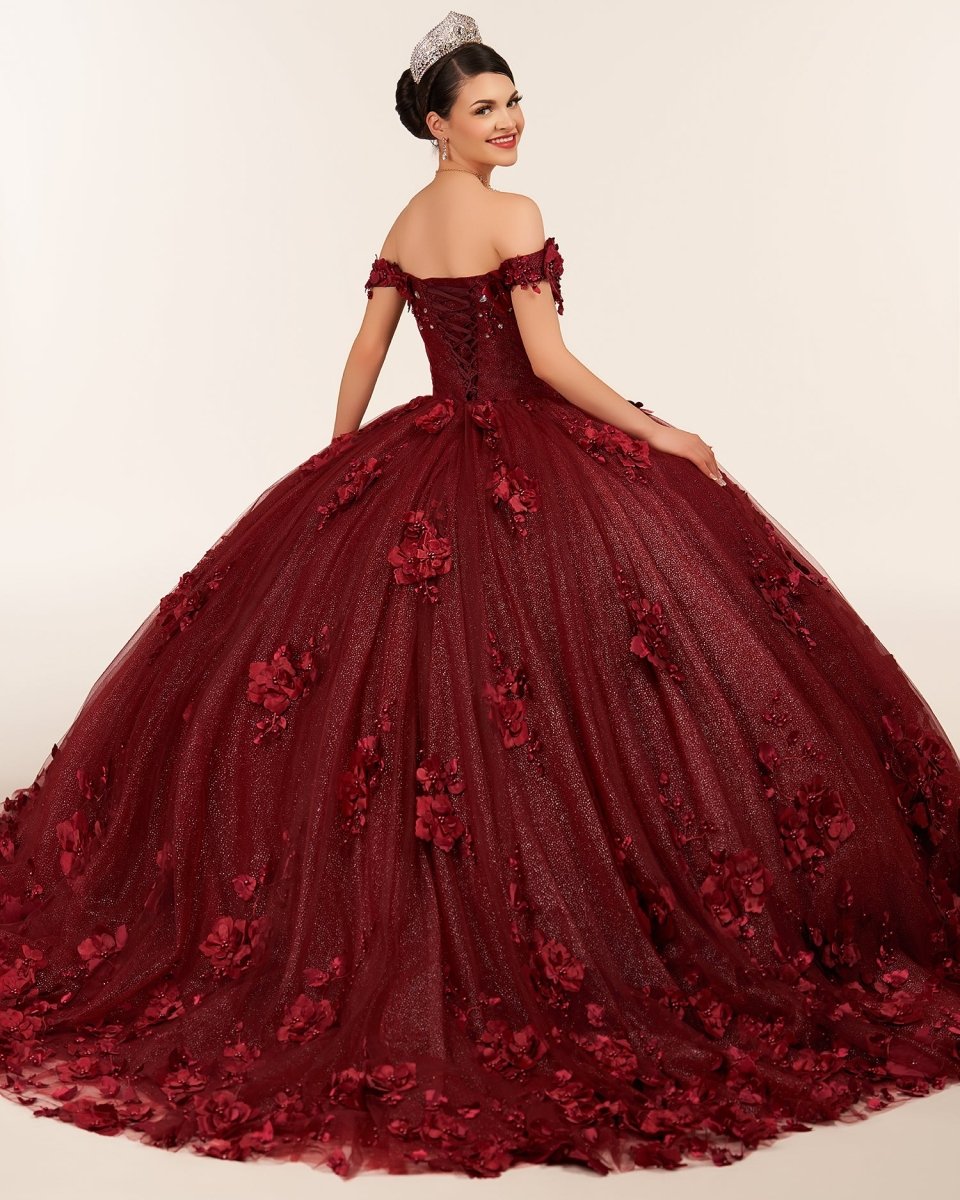 Ball Gown Organza Off The Shoulder Burgundy Quinceanera Dress - Curvevia