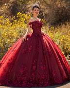 Ball Gown Organza Off The Shoulder Burgundy Quinceanera Dress - Curvevia