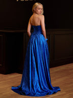 Fuchsia Strapless A-Line Long Evening Dress With Bow - Curvevia