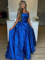 Fuchsia Strapless A-Line Long Evening Dress With Bow - Curvevia