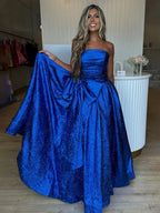 Fuchsia Strapless A-Line Long Evening Dress With Bow - Curvevia