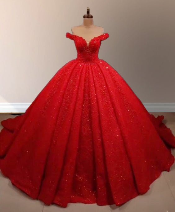 Dark Green Off The Shoulder Ball Gown Sequined Quinceanera Dress - Curvevia