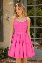 A-line Ruffled Lace-Up Wedding Guest Dress - Curvevia