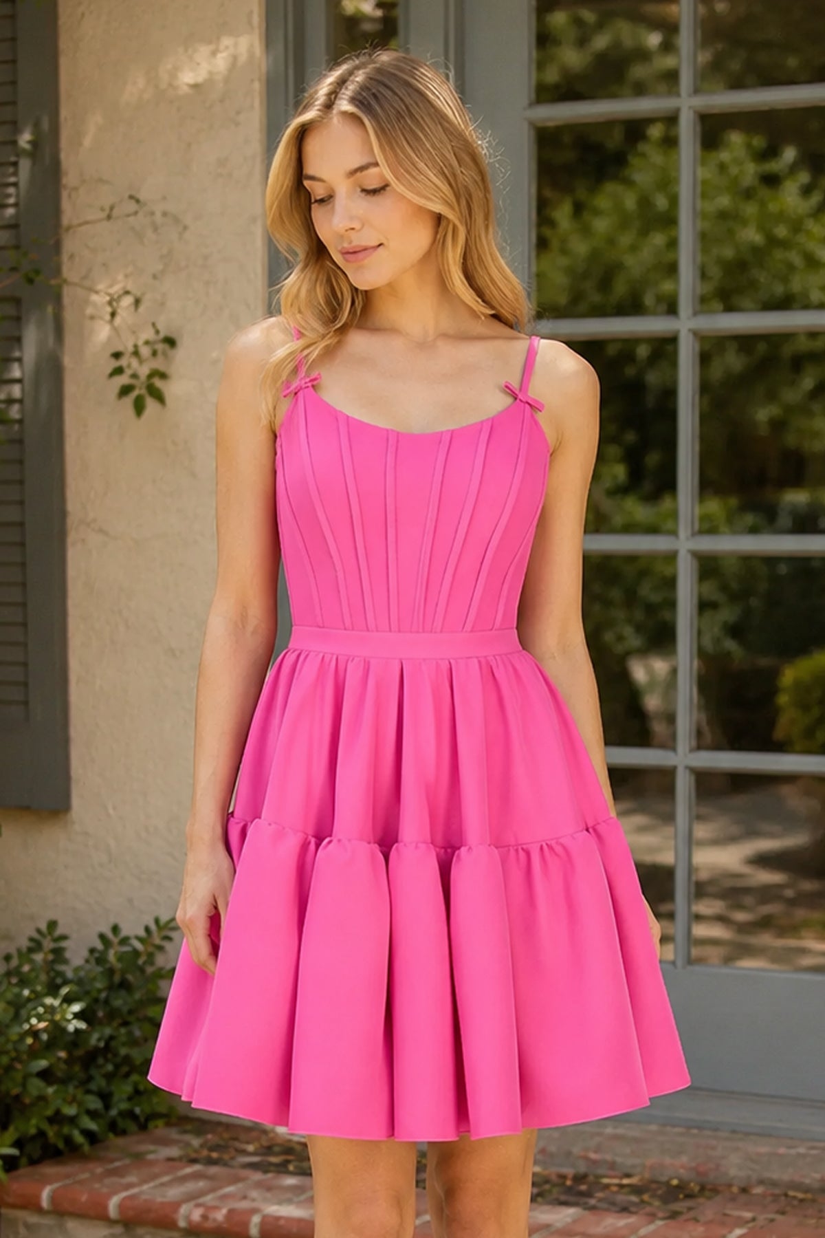 A-line Ruffled Lace-Up Wedding Guest Dress - Curvevia