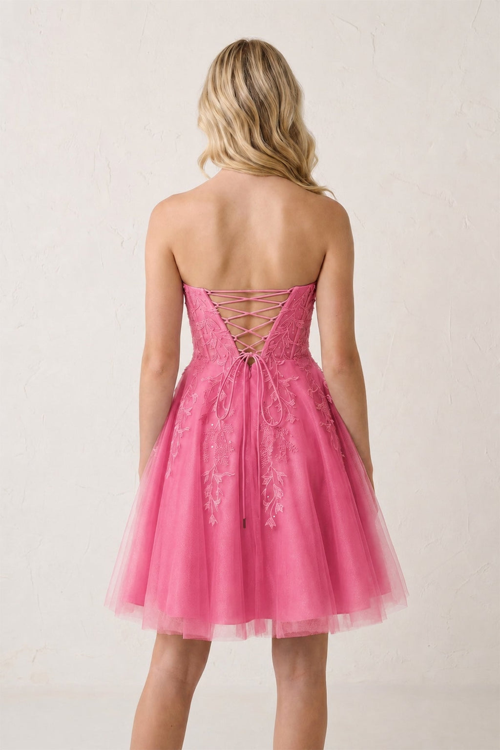 A-Line Tulle Lace Wedding Guest Dress with Appliques - Curvevia