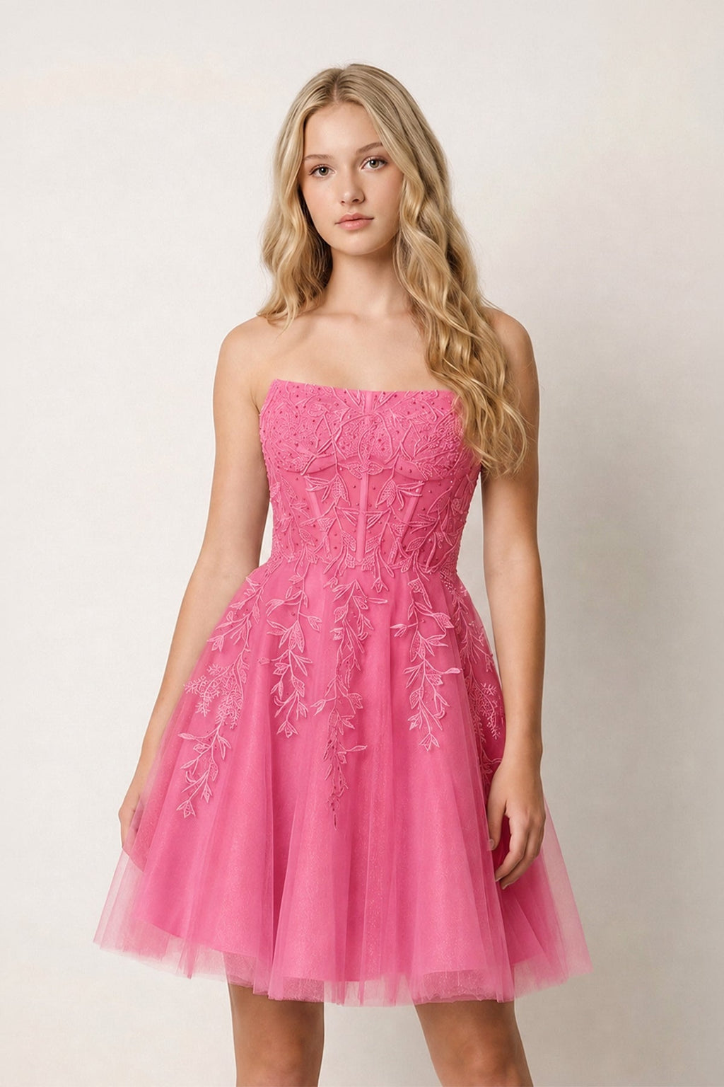 A-Line Tulle Lace Wedding Guest Dress with Appliques - Curvevia