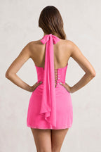 Yellow Halter Sheath Satin Chiffon Homecoming Dress - Curvevia