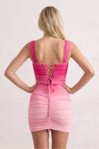 Hot Pink Off-the-Shoulder Pleated Tulle Sheath Homecoming Dress - Curvevia