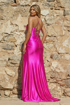 Spaghetti Straps Satin Mermaid Prom Dress with Slit - Curvevia