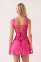 Black Square Neck A-Line Satin Homecoming Dress With Lace-Up Back - Curvevia