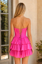 Royal Blue Strapless A Line Ruffles Wedding Guest Dress With Beading - Curvevia