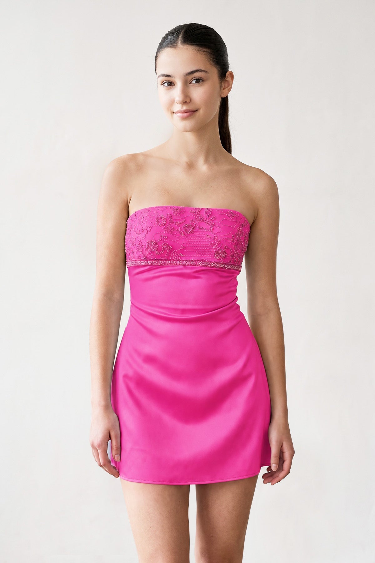 Aqua Strapless Appliqued Satin Sheath Homecoming Dress - Curvevia