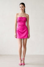 Aqua Strapless Appliqued Satin Sheath Homecoming Dress - Curvevia