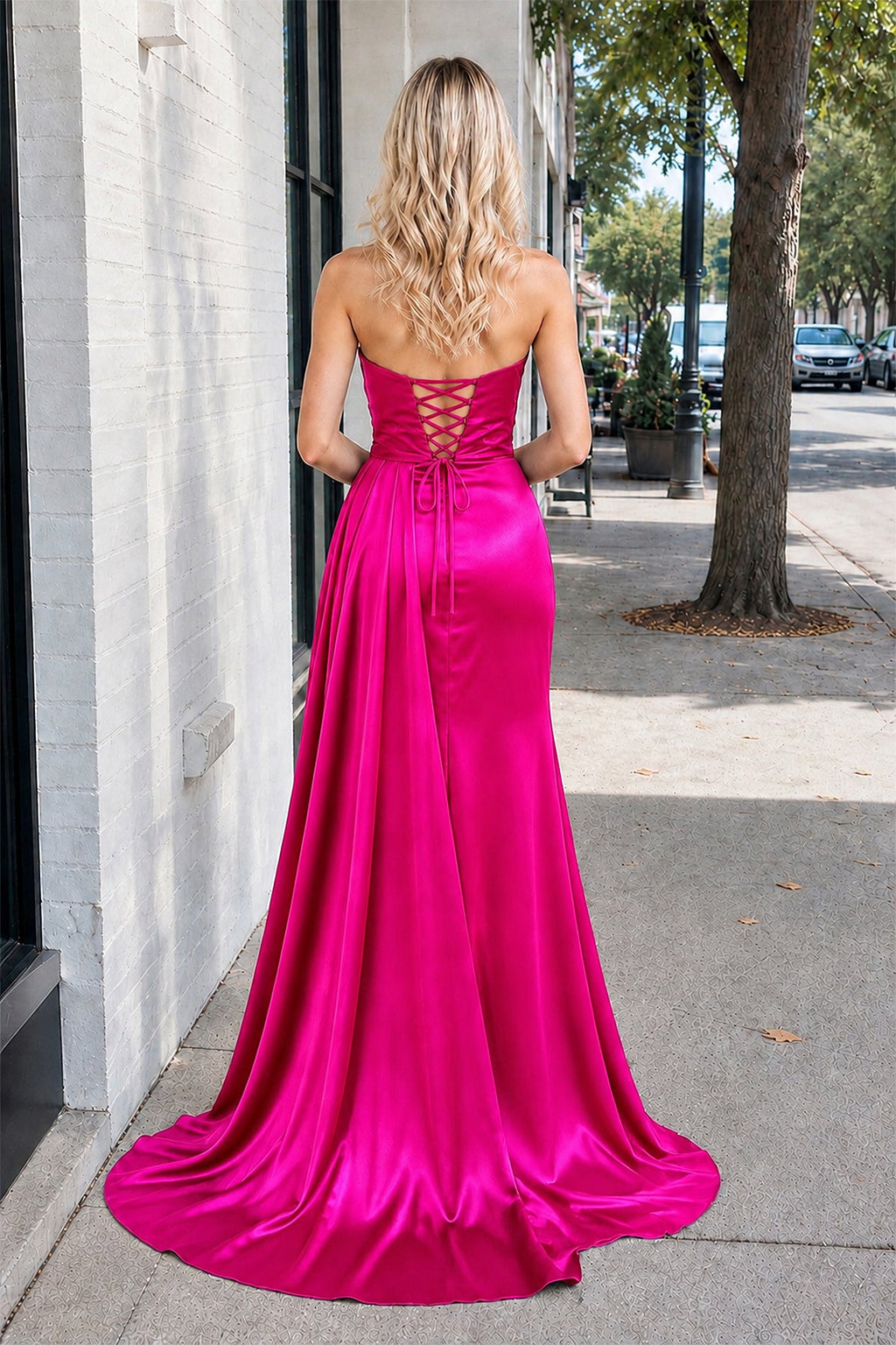 Mermaid Sweetheart Satin Evening Dress with Slit - Curvevia