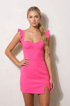 Yellow Sweetheart Sheath Ruffled Linen Homecoming Dress With Slit - Curvevia
