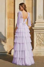 Light Blue Pleated Ruffle Mother of the Bride Dress with Bow Tie Straps - Curvevia