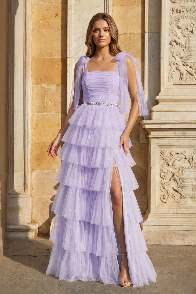 Light Blue Pleated Ruffle Mother of the Bride Dress with Bow Tie Straps - Curvevia