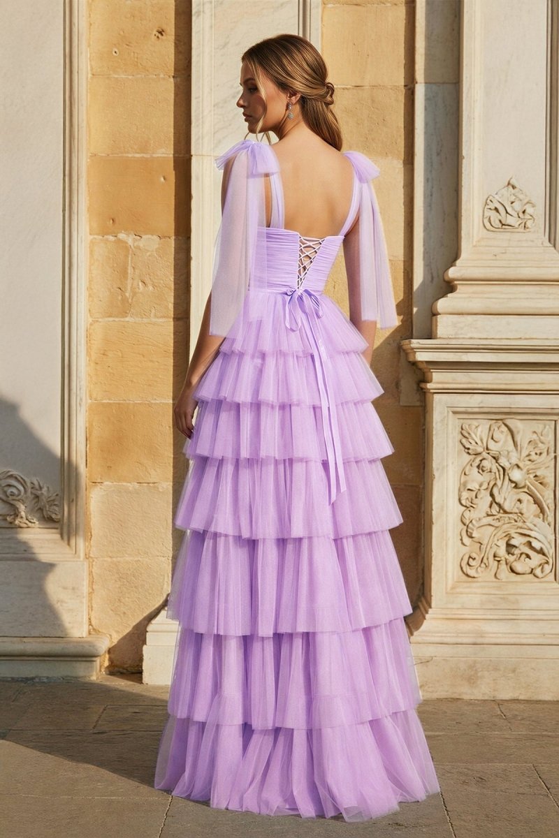Light Blue Pleated Ruffle Mother of the Bride Dress with Bow Tie Straps - Curvevia