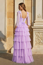 Light Blue Pleated Ruffle Mother of the Bride Dress with Bow Tie Straps - Curvevia