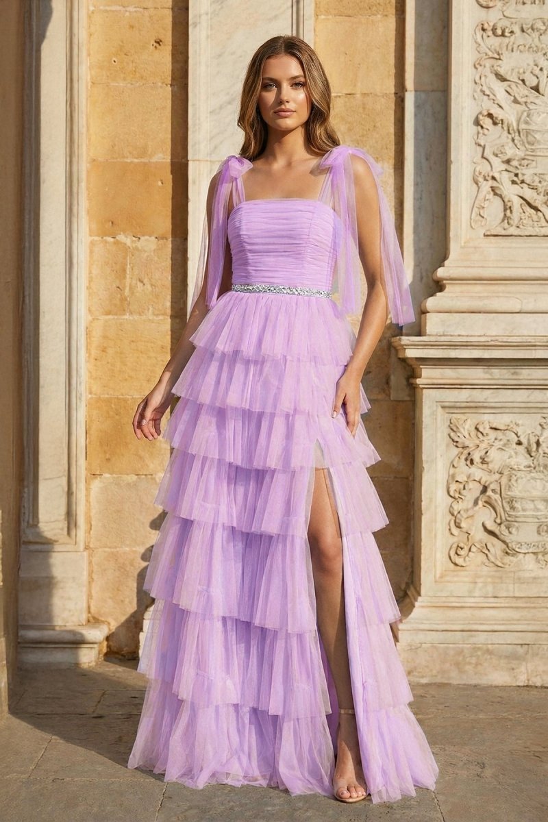 Light Blue Pleated Ruffle Mother of the Bride Dress with Bow Tie Straps - Curvevia