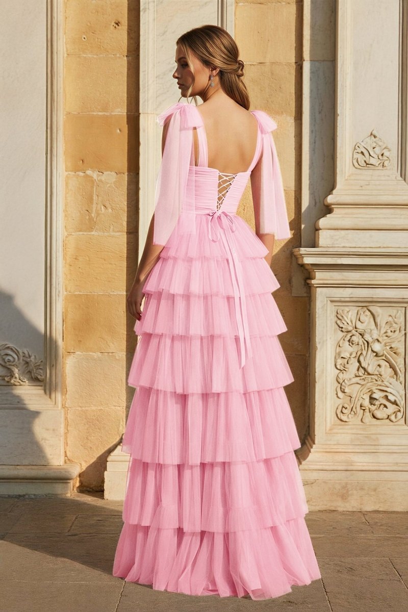 Light Blue Pleated Ruffle Mother of the Bride Dress with Bow Tie Straps - Curvevia