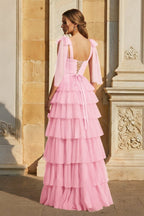 Light Blue Pleated Ruffle Mother of the Bride Dress with Bow Tie Straps - Curvevia